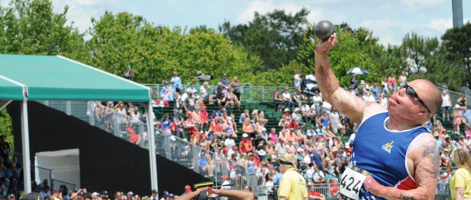 U.S. Air Force Master Sgt. Israel Del Toro Jr. throws the winning standing Shot Put for the Gold medal at Invictus Games 2016 held in Orlando Fla. The Invictus Games are a paralympic-like competition featuring men and women who have faced life-threatening and life-changing injuries while in military service to their countries.