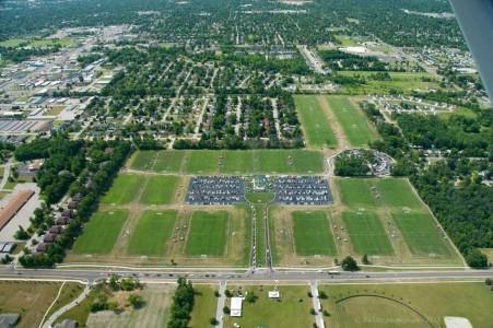 An aerial view of the 22 fields comprising the Saginaw Township Soccer Complex in Saginaw, Michigan