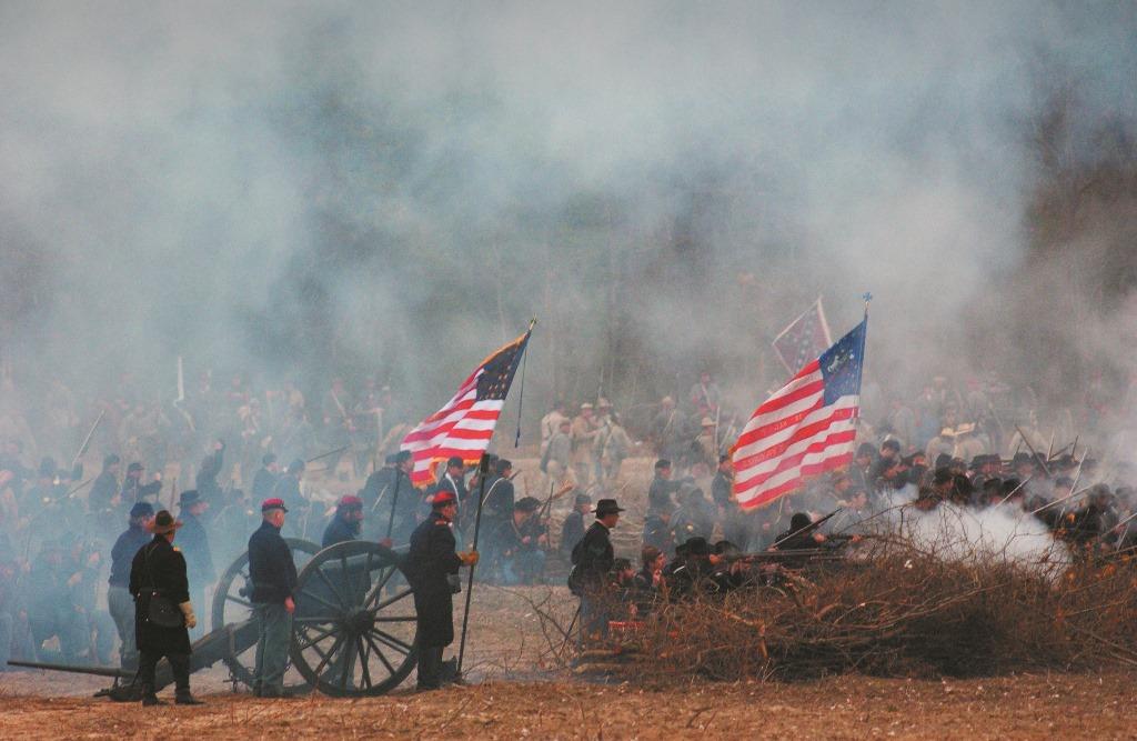 Battle of Bentonville Reenactment with Flags Photo courtesy of VisitNC