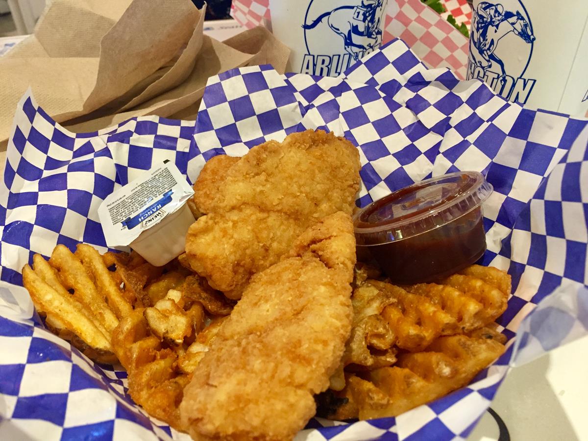 Chicken tenders and fries. Arlington Park, Million Day. August 11, 2018. Photo by Cairo Lewis.