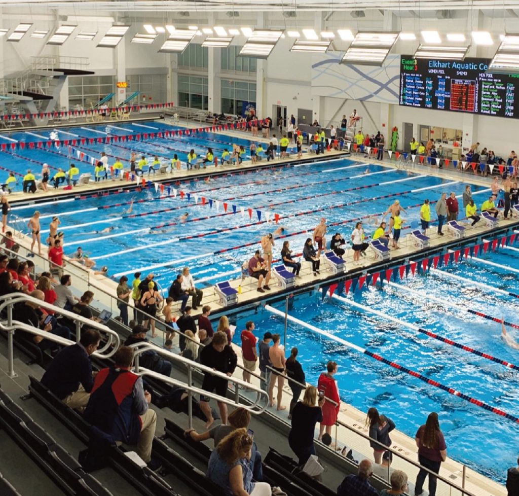 Elkhart Health & Aquatics hosts numerous events including the Central Zone Section 3 Spring Speedo Sectionals, the summer Central Zone 14 and Under Championships and the Great Lakes Valley Conference Swimming and Diving Conference Championships.