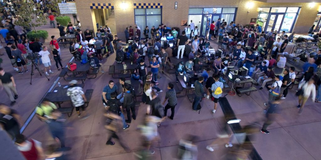 Crowd outside UC Irvine for esports