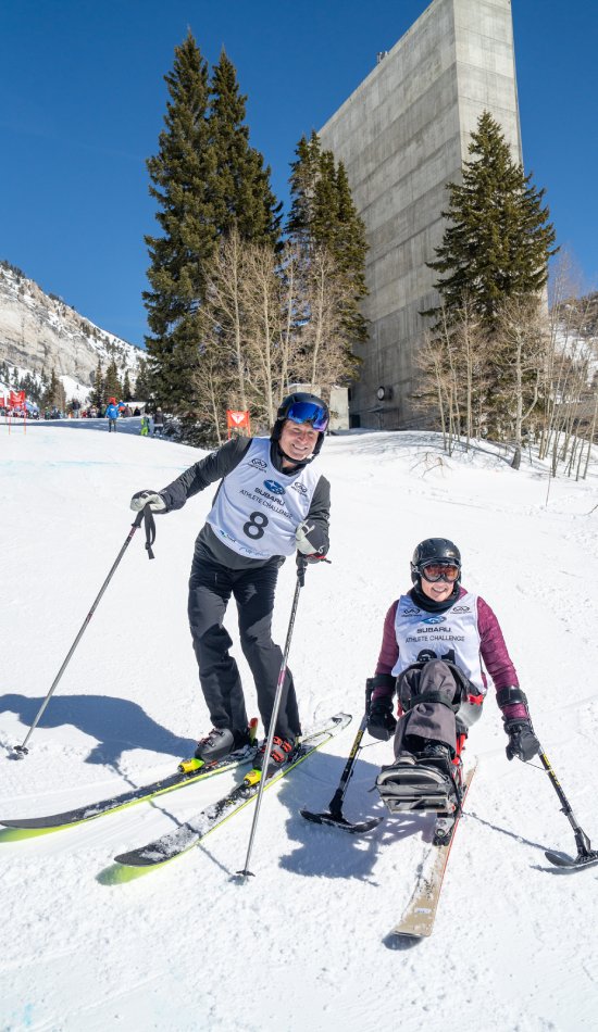 Dawna Callahan and Steve Young in Snowbird, UT for the 2024 Steve Young Ski Classic