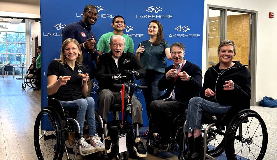 Dawna Callahan at the grand opening of the Lakeshore Sport Science Center with Paralympians and adapted sports industry luminaries.