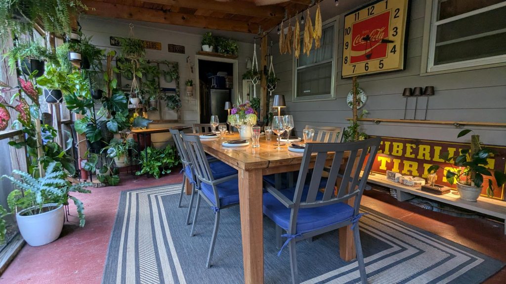 The Portico has lush greenery inside and out to provide atmosphere to the exceptional personal dining experience. 